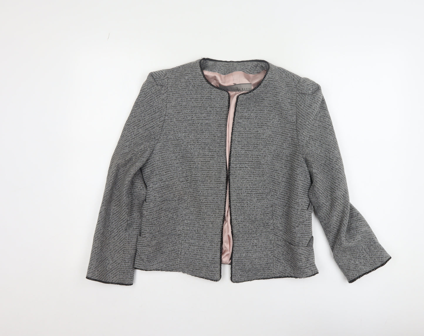 Zara Basic Women's Grey Tweed Single-Breasted Blazer UK 14