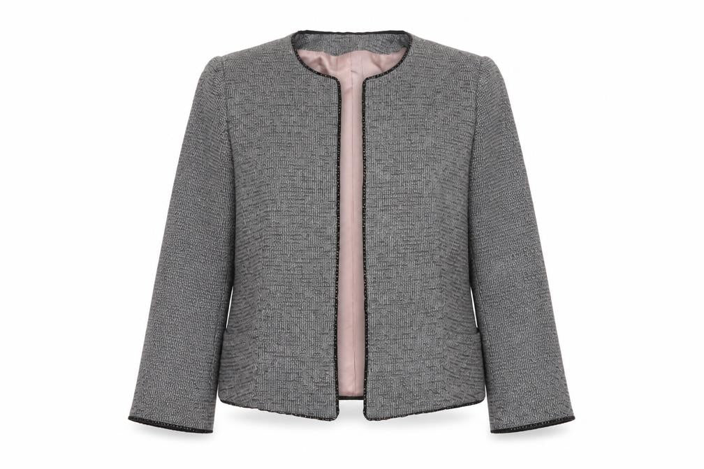 Front view of Zara Basic Women's Grey Tweed Single-Breasted Blazer UK 14