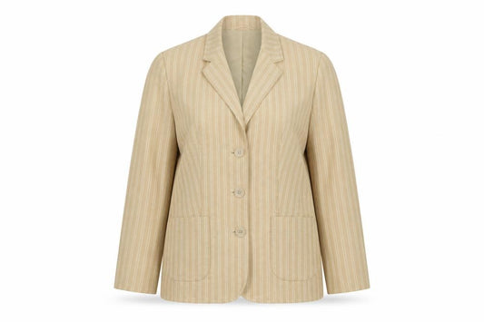 Front view of Marks & Spencer Per Una Women’s Beige Linen Blend Pinstripe Blazer, size UK 10