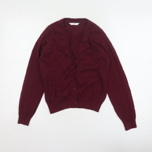 Marks and Spencer Boys Burgundy Cotton Cardigan 10-11 Years Button Up Classic Knit
