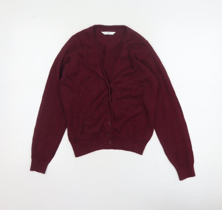 Marks and Spencer Boys Burgundy Cotton Cardigan 10-11 Years Button Up Classic Knit
