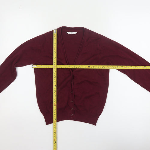 Marks and Spencer Boys Burgundy Cotton Cardigan 10-11 Years Button Up Classic Knit