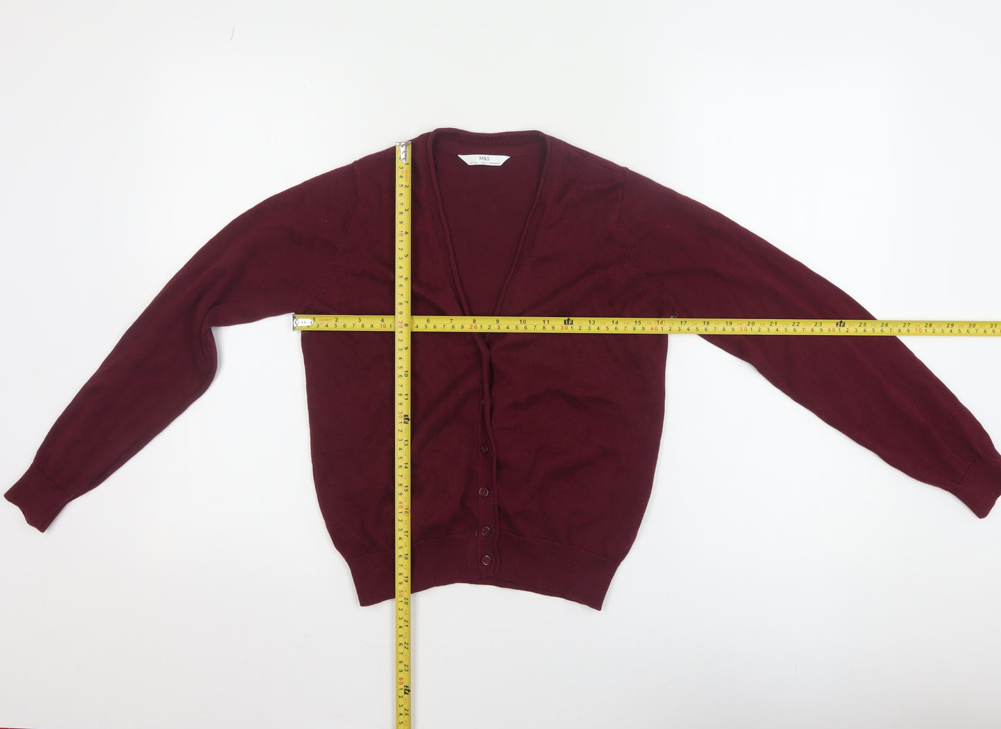 Marks and Spencer Boys Burgundy Cotton Cardigan 10-11 Years Button Up Classic Knit