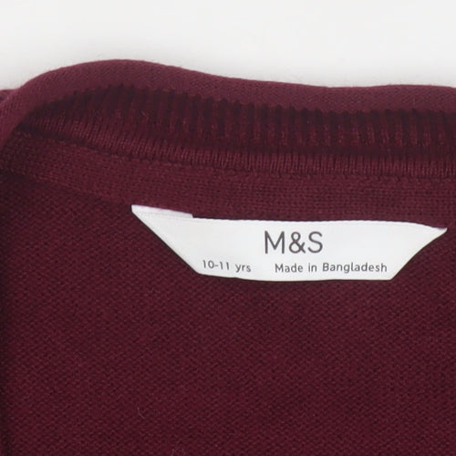 Marks and Spencer Boys Burgundy Cotton Cardigan 10-11 Years Button Up Classic Knit