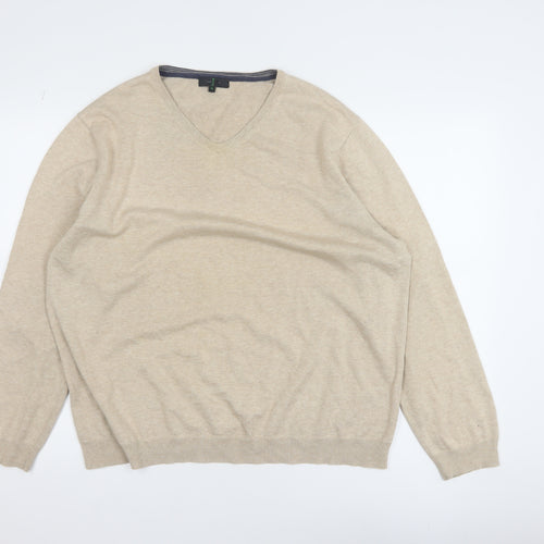 Jasper Conran Men’s Beige V-Neck Cotton Cashmere Jumper XL