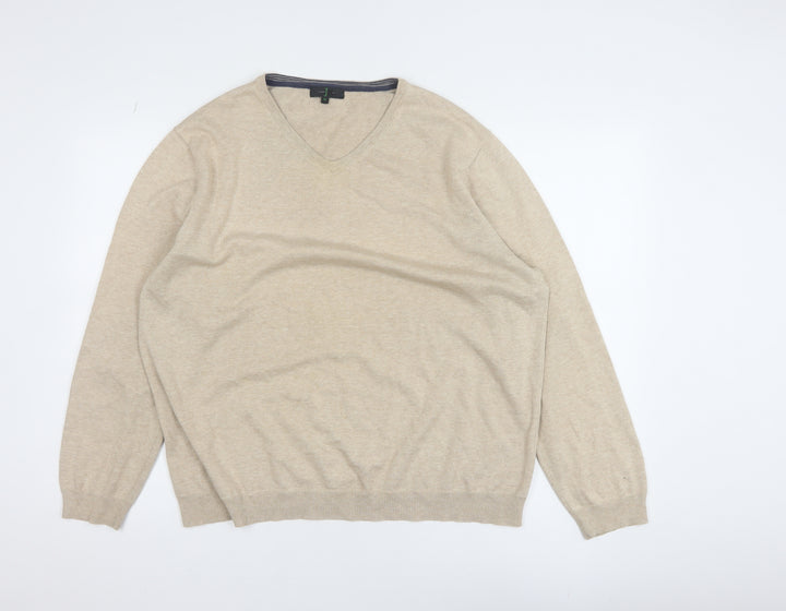 Jasper Conran Men’s Beige V-Neck Cotton Cashmere Jumper XL