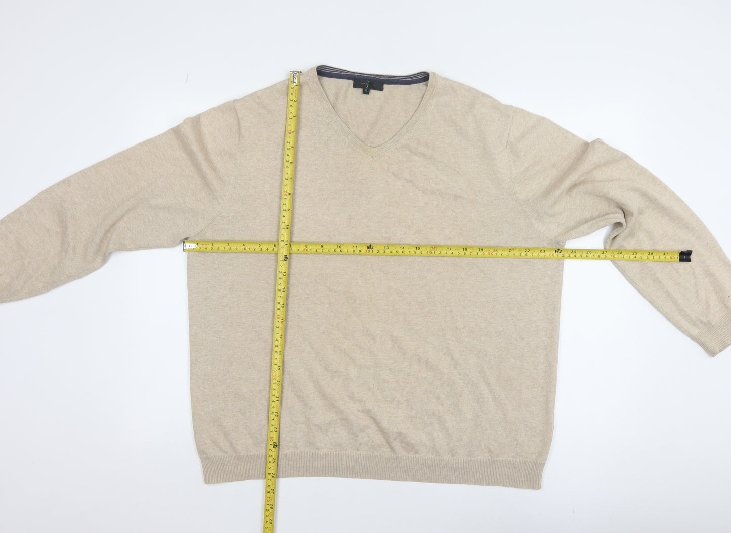 Jasper Conran Men’s Beige V-Neck Cotton Cashmere Jumper XL