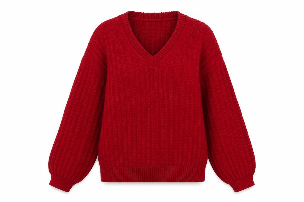 Front view of Marks & Spencer Women Red Chunky-Knit V-Neck jumper, size S