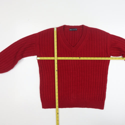 Marks and Spencer Women Red Chunky-Knit V-Neck Pullover Jumper Size S