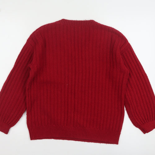 Marks and Spencer Women Red Chunky-Knit V-Neck Pullover Jumper Size S