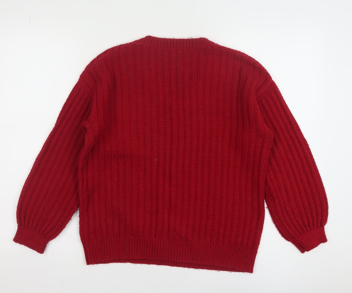 Marks and Spencer Women Red Chunky-Knit V-Neck Pullover Jumper Size S