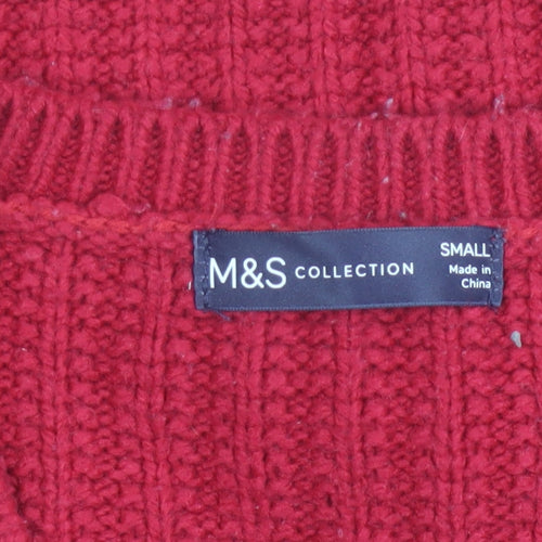 Marks and Spencer Women Red Chunky-Knit V-Neck Pullover Jumper Size S