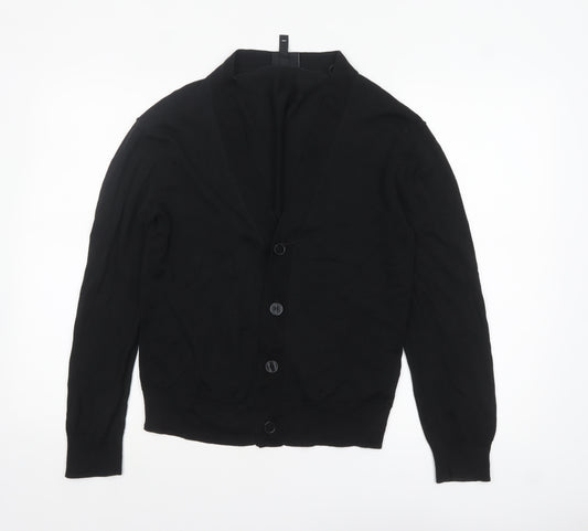 H&M Men’s Black Cotton V-Neck Cardigan M Regular Fit