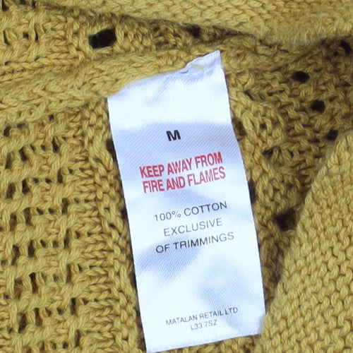 Papaya Women’s Yellow Open Knit Cotton Jumper V-Neck 3/4 Sleeve Medium