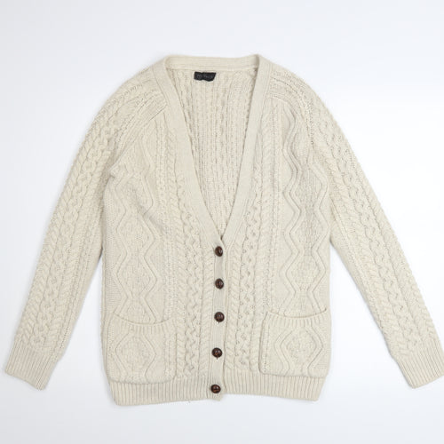 Topshop Women’s Ivory Cable Knit Cardigan UK 6 Long Sleeve V-Neck