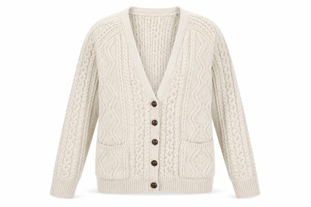 Topshop Women’s Ivory Cable Knit Cardigan UK 6 Long Sleeve V-Neck