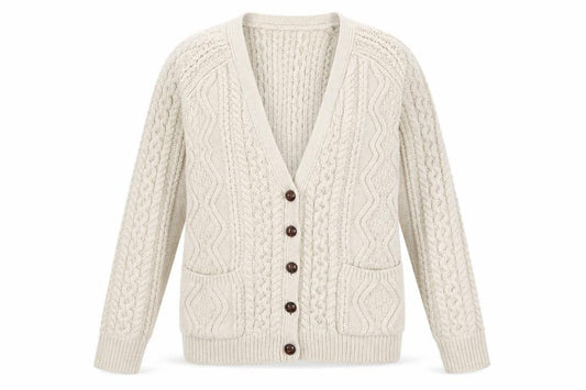 Front view of Topshop Women’s Ivory Cable Knit Cardigan UK 6 Long Sleeve V-Neck