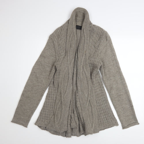 MARY Women Grey Cable Knit Open Cardigan L Alpaca Wool Blend