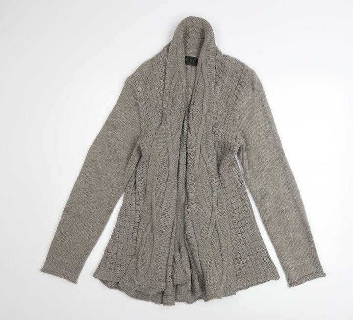 MARY Women Grey Cable Knit Open Cardigan L Alpaca Wool Blend