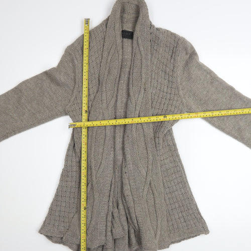 MARY Women Grey Cable Knit Open Cardigan L Alpaca Wool Blend