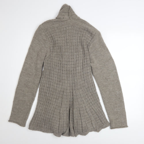 MARY Women Grey Cable Knit Open Cardigan L Alpaca Wool Blend