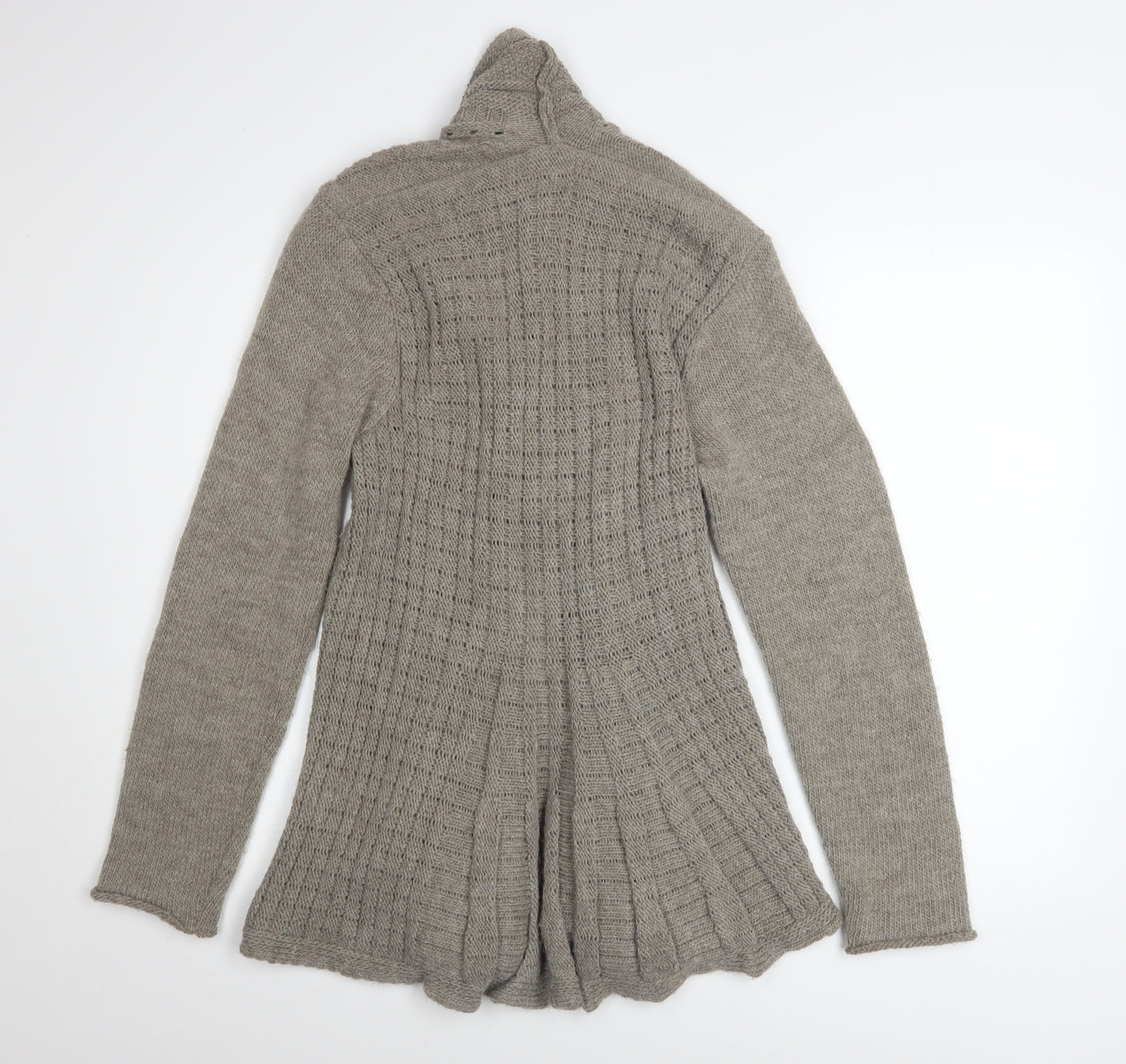 MARY Women Grey Cable Knit Open Cardigan L Alpaca Wool Blend