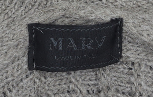 MARY Women Grey Cable Knit Open Cardigan L Alpaca Wool Blend