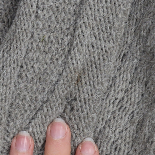 MARY Women Grey Cable Knit Open Cardigan L Alpaca Wool Blend