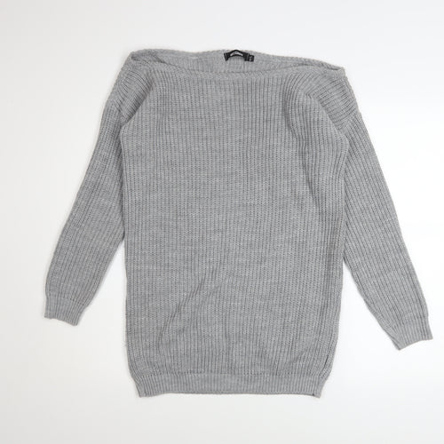 Missguided Women Grey Chunky Knit Boat Neck Pullover Jumper M/L