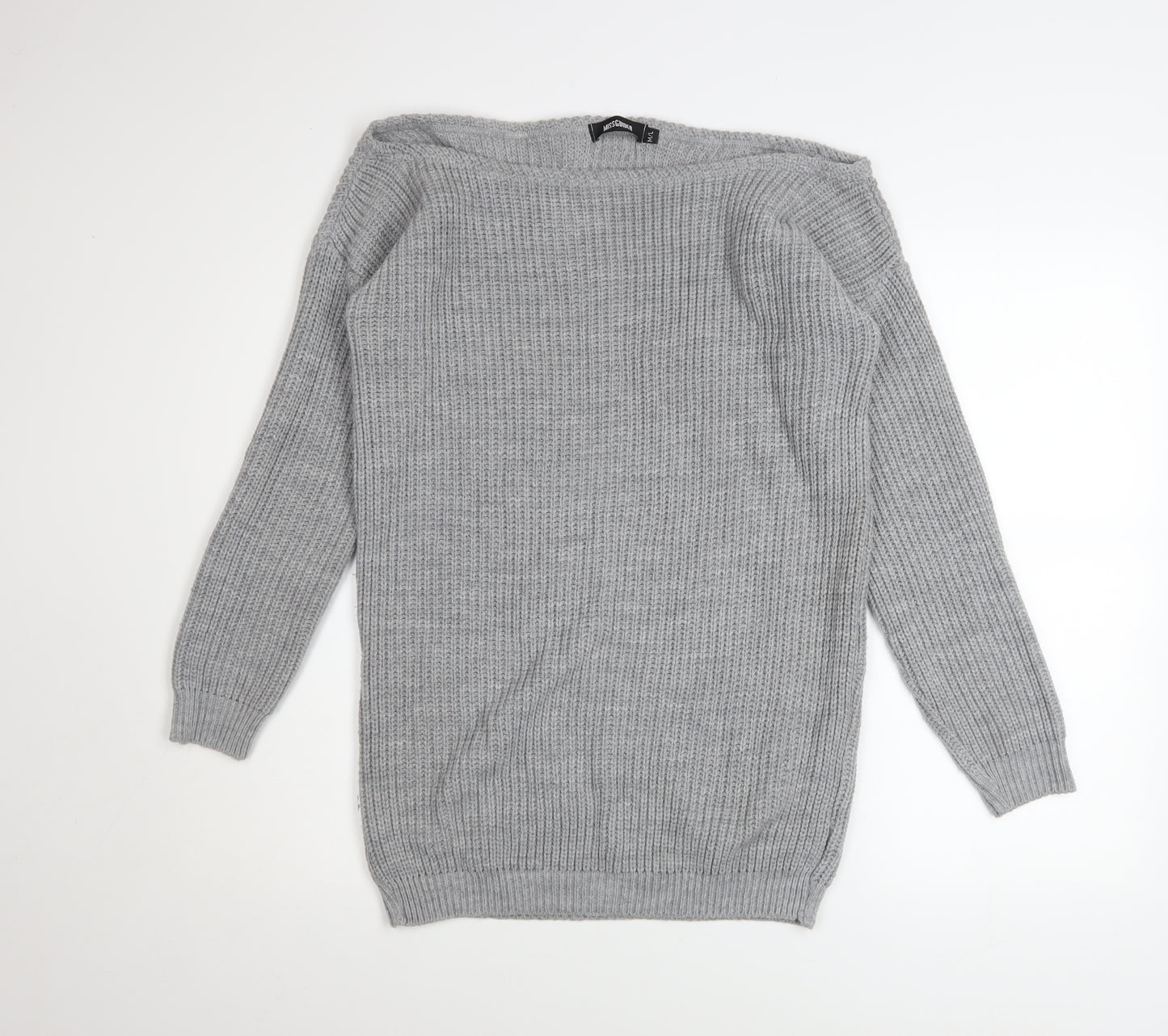 Missguided Women Grey Chunky Knit Boat Neck Pullover Jumper M/L