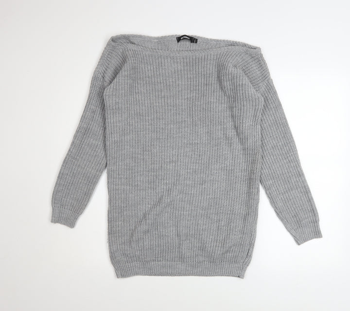 Missguided Women Grey Chunky Knit Boat Neck Pullover Jumper M/L