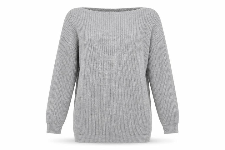 Missguided Women Grey Chunky Knit Boat Neck Pullover Jumper M/L