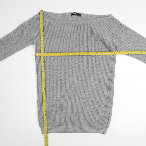Missguided Women Grey Chunky Knit Boat Neck Pullover Jumper M/L