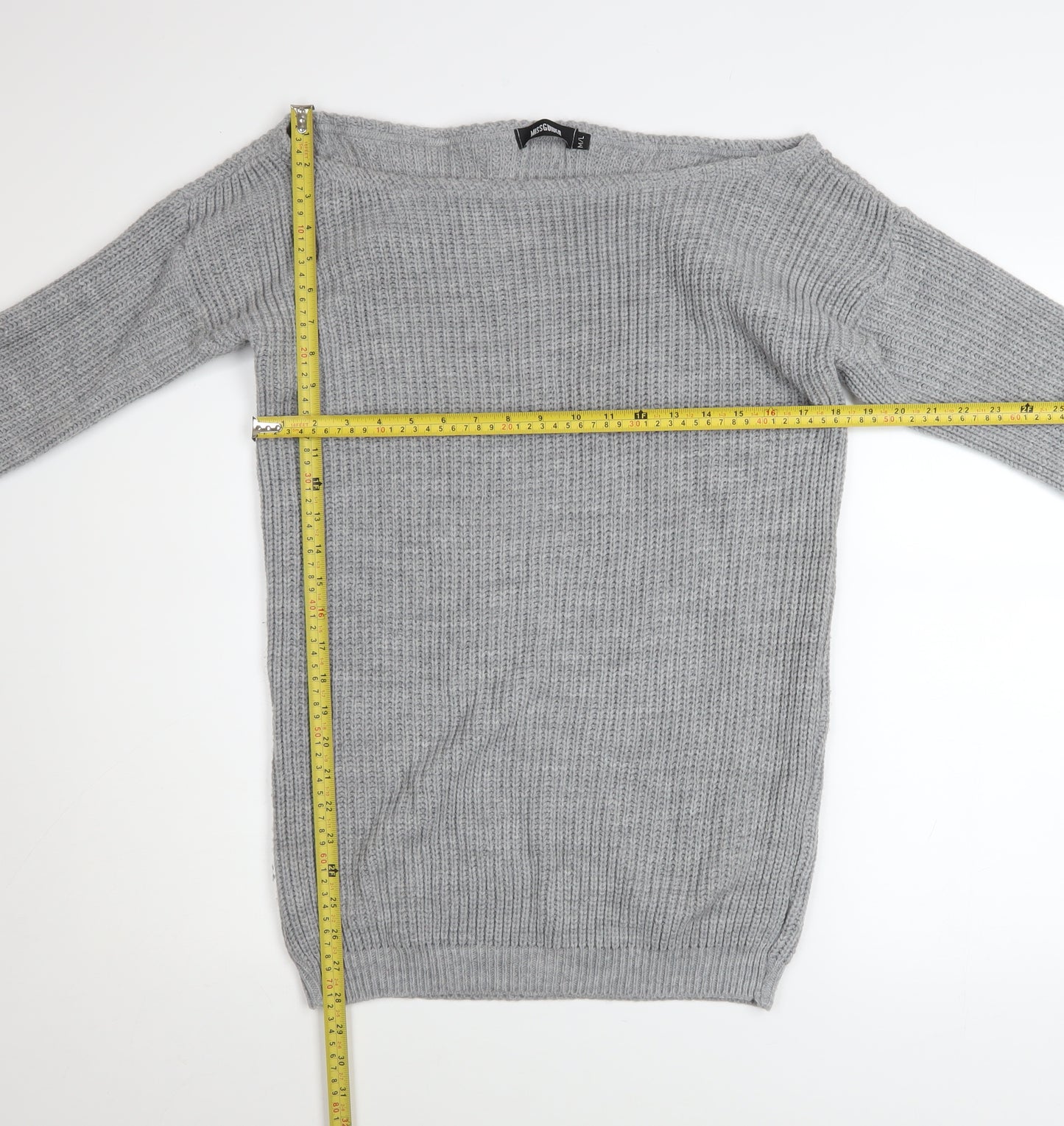 Missguided Women Grey Chunky Knit Boat Neck Pullover Jumper M/L