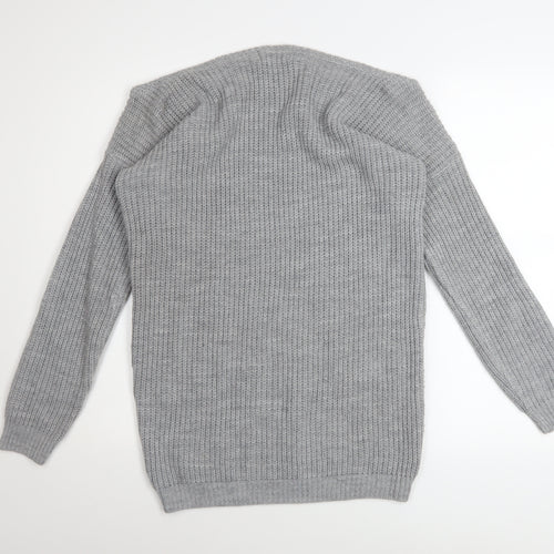 Missguided Women Grey Chunky Knit Boat Neck Pullover Jumper M/L