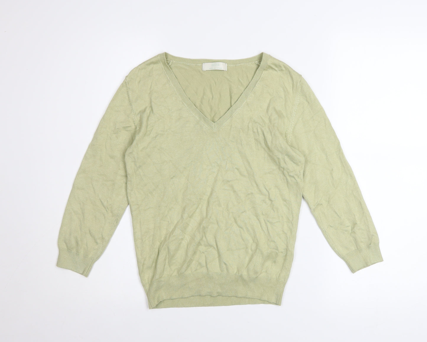 Marks and Spencer Women’s Green V-Neck Long Sleeve Jumper Size 14