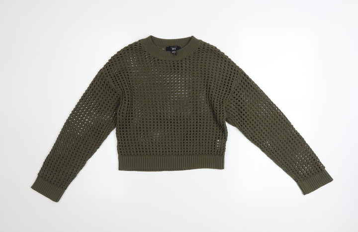 New Look Girls Green Knit Pullover Jumper Age 10-11 Years Acrylic Crew Neck