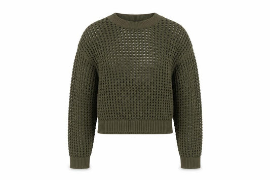 Front view of New Look girls’ green knit jumper age 10-11 years acrylic crew neck