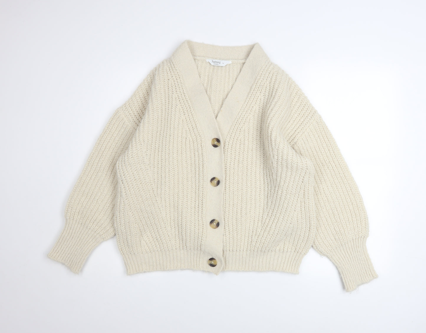 Nutmeg Women Beige Size 14 Chunky-Knit Button Cardigan