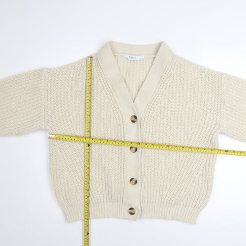 Nutmeg Women Beige Size 14 Chunky-Knit Button Cardigan