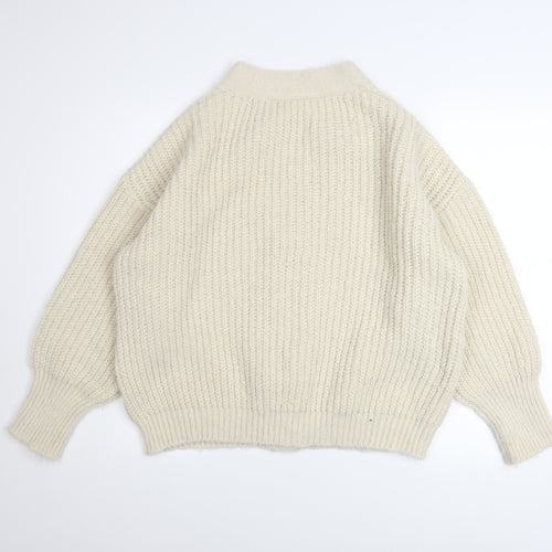 Nutmeg Women Beige Size 14 Chunky-Knit Button Cardigan