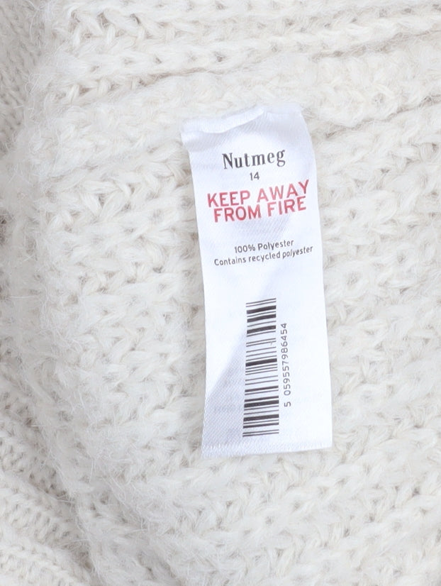 Nutmeg Women Beige Size 14 Chunky-Knit Button Cardigan