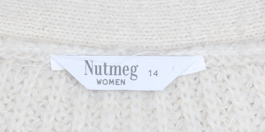 Nutmeg Women Beige Size 14 Chunky-Knit Button Cardigan
