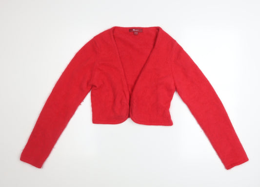 Monsoon Women Red Angora Blend V-Neck Cropped Cardigan Size 12