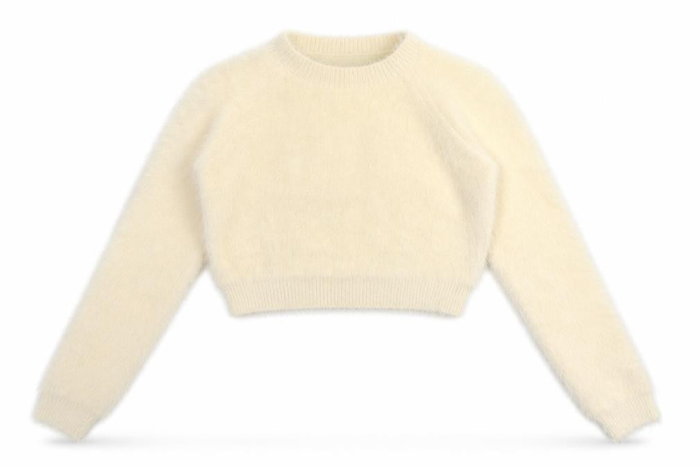 Front view of House of London Women's Ivory Fluffy jumper, size S