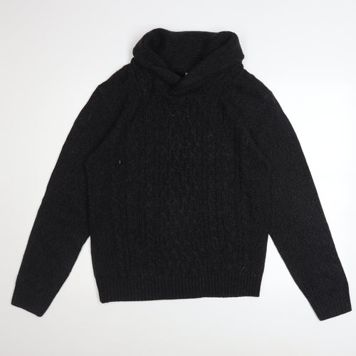 A&W85 Men's Black Cable-Knit Roll Neck Pullover Jumper Size M