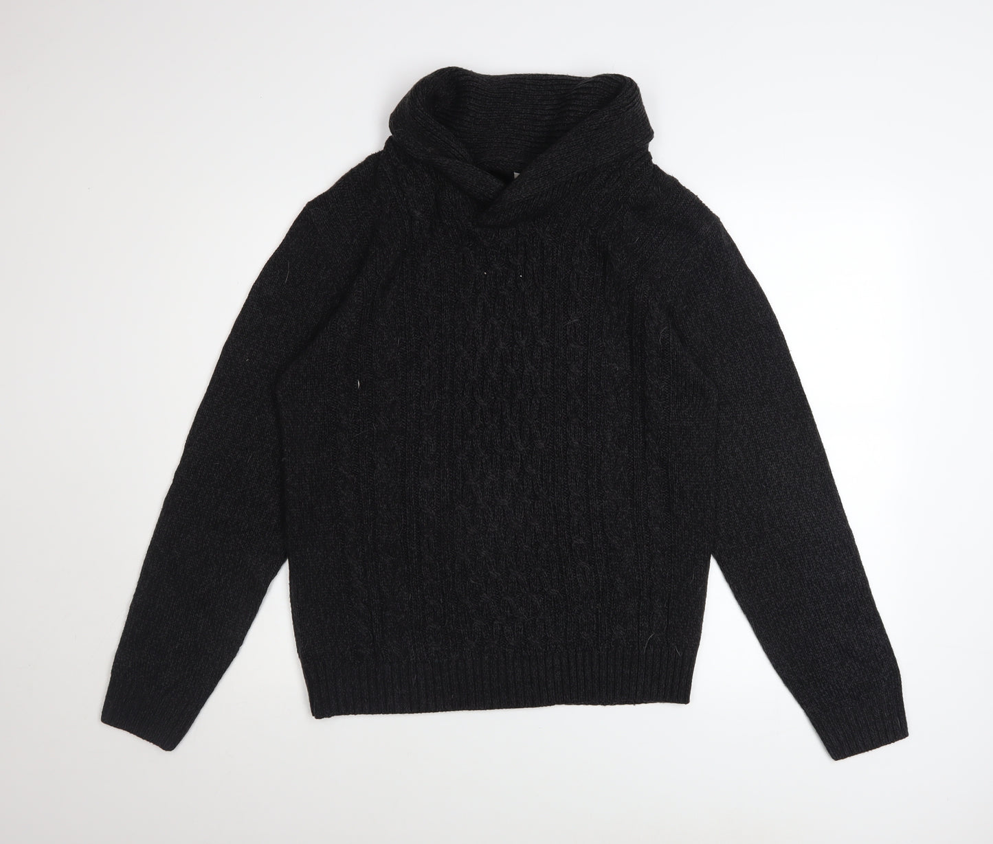 A&W85 Men's Black Cable-Knit Roll Neck Pullover Jumper Size M