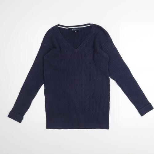 Crew Clothing Company Women's Blue Cotton V-Neck Cable Knit Jumper Size 12