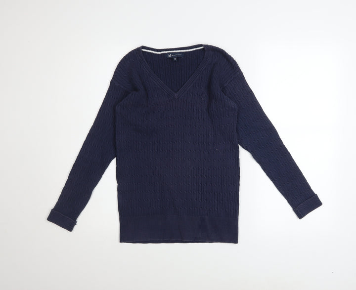 Crew Clothing Company Women's Blue Cotton V-Neck Cable Knit Jumper Size 12