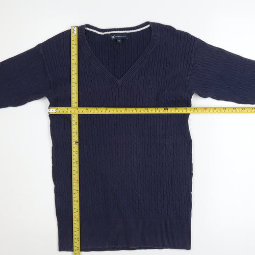 Crew Clothing Company Women's Blue Cotton V-Neck Cable Knit Jumper Size 12